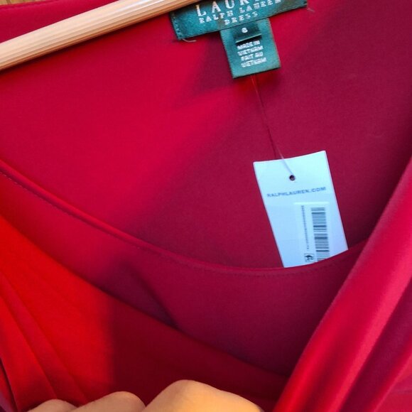 NWT Lauren Ralph Lauren Red Cowl Neck Jersey Ruched Dress Size 6 Half Sleeve - Picture 6 of 8